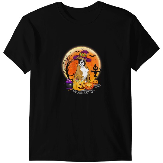 Boxer Halloween Boxer Moon With Pumpkin Funny Gifts Women Kids 617 Boxers Dog T-Shirts