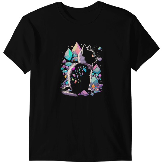 black cats Paws Esoteric Cat Pet Art Crystals Cute Illustration Design 6238 T-Shirts