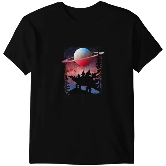 Dinosaur Dino Dino Stegosaurus Dinosaur SciFi Galaxy Star Night Nature Graphic T-Shirts