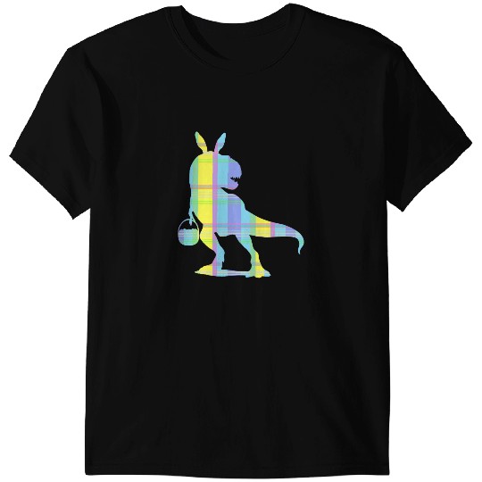 Dinosaur Dino Dino Spring Plaid Stripe Dinosaur Easter Bunny Ears Basket Rex T-Shirts