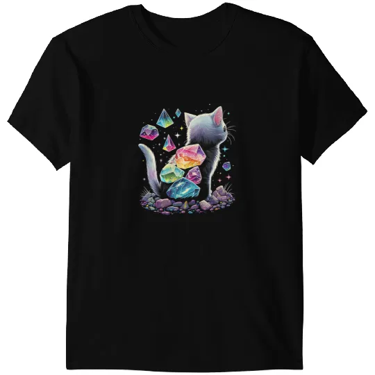 black cats Paws Esoteric Cat Pet Art Crystals Cute Illustration Design 628 T-Shirts