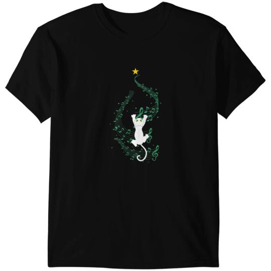 black cats Paws Climbing Climber Cat Climbing Music Note Christmas Tree Gift T-Shirts