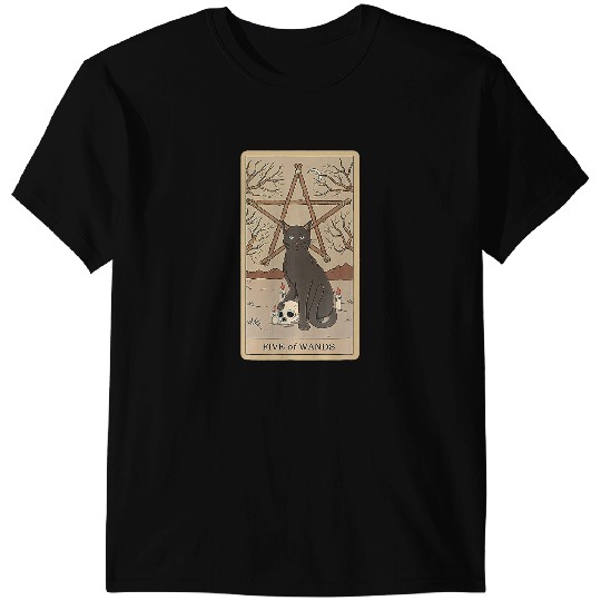 black cats Paws Arot Card Five Of Wands And Cat Cosmic Graphic Cats Lover T-Shirts