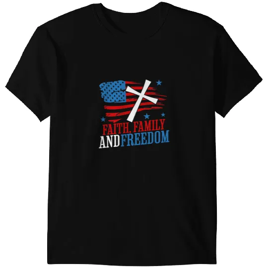 Faith Family Freedom Patriotic American Flag USA Cross T-Shirts