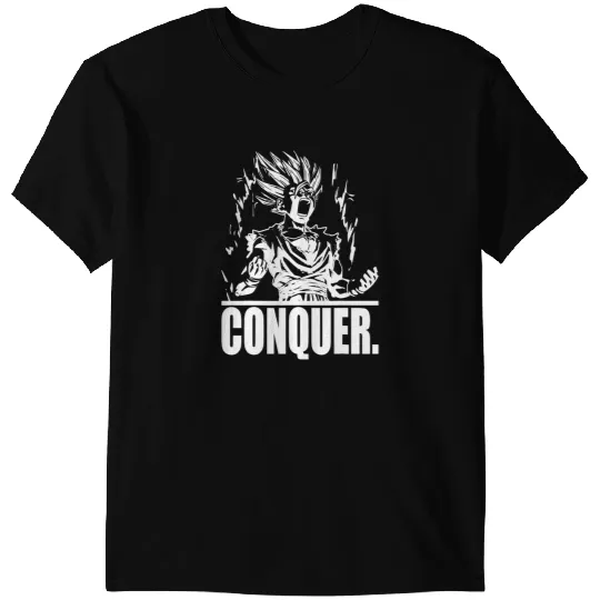 CONQUER Train Insaiyan Anime Gym and Workout Motivational T-Shirts