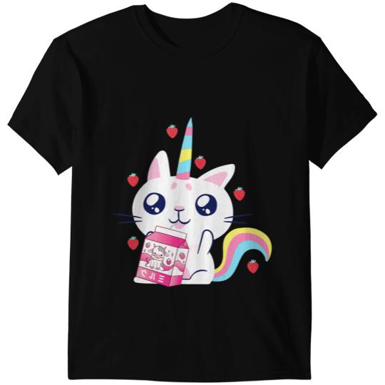 Cat Paws Strawberry Milk Kawaii Unicorns Cat Strawberry Milk Carton T-Shirts