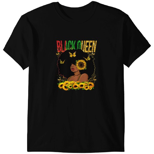 Black Queen Sunflower Butterfly Melanin Black Girl Magic T-Shirts