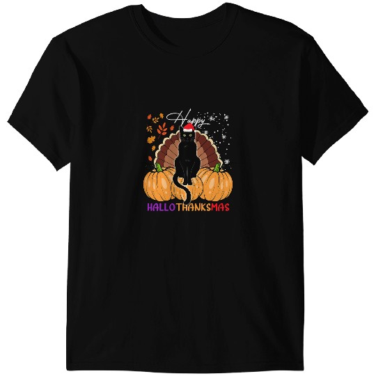 black cats Paws Santa Hat Happy Hallothanksmas Pumpkin Season 99 T-Shirts