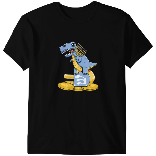 Dinosaur Dino Chanukah Dinosaur with Menorah and Dreidel for Hanukkah Boys T-Shirts