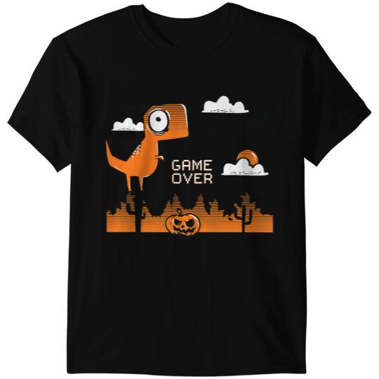 Dinosaur Dino Game Over Halloween Orange Dinosaur and Pumpkin T-Shirts