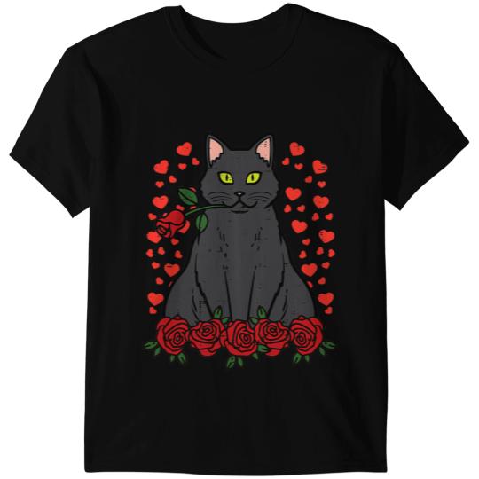 black cats Paws Valentines Day Cat Red Roses Cute Valentine Pet Women Girls T-Shirts