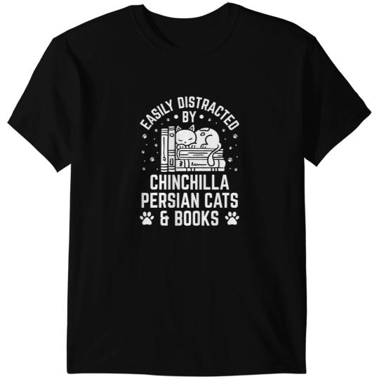 black cats Paws Reading Book Easily Distracted by Chinchilla Persian Cat And Books Funny T-Shirts