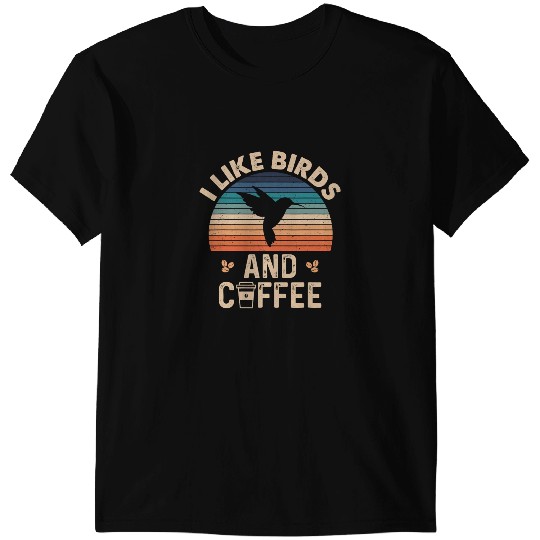 CF Coffee I Like Birds and Coffee Retro Sunset Birding Birdwatching 2 T-Shirts