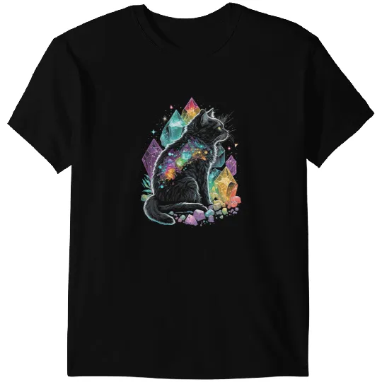 black cats Paws Esoteric Cat Pet Art Crystals Cute Illustration Design 6 T-Shirts