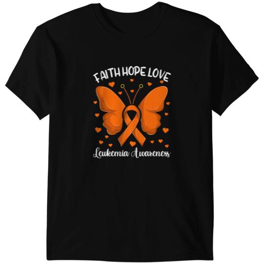 Leukemia Survivor Orange Butterfly Ribbon Faith Hope Love Leukemia T-Shirts