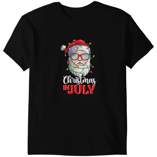 Christmas in July Santa Hat Sunglasses Beach Summer Vacation 2 T-Shirts
