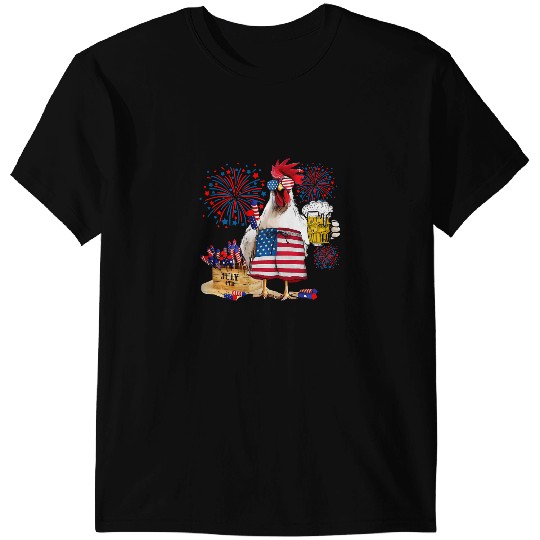 Chicken Poultry drinking beer independence day 130 T-Shirts