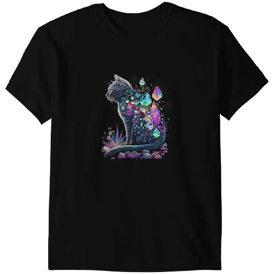 black cats Paws Esoteric Cat Pet Art Crystals Cute Illustration Design 28 T-Shirts