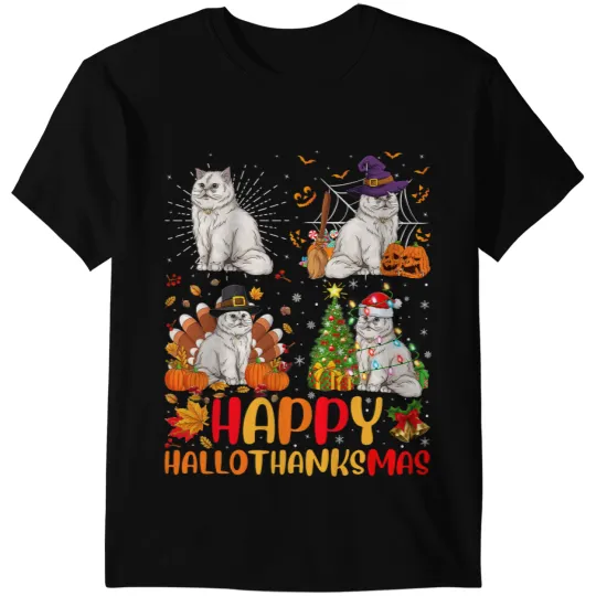 Cat Paws Halloween Thanksgiving Christmas Persian Cat Hallothanksmas 30 T-Shirts