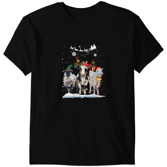 Cattle Cow Farm Animal Christmas Tree Sheep Cow Goats Reindeer Lights 66 T-Shirts