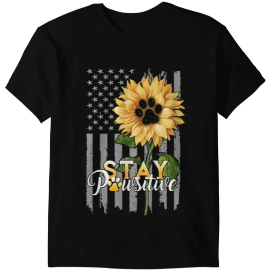 black cats Paws Kitty Mom Sunflower Stay Pawsitive Flag T-Shirts