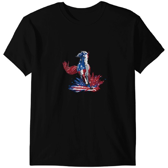 Funny Horse 4th Of July Women Girls American Flag USA Horse 114 T-Shirts