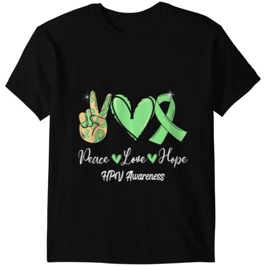 HPV Awareness Peace Love Hope Light Green Ribbon T-Shirts