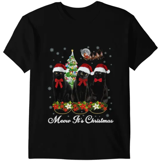 black cats Paws Kitty Meow It Is Christmas Santa Hat T-Shirts