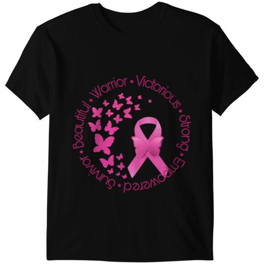 BC Breast Cancer Pink Ribbon Butterflies Warrior Strong Fitted Cancer T-Shirts