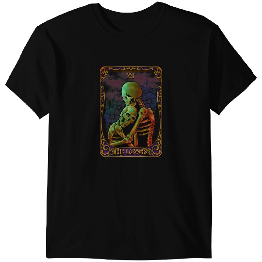 Gothic Pagan Occult Tarot Card The Lovers Skull Women Men T-Shirts