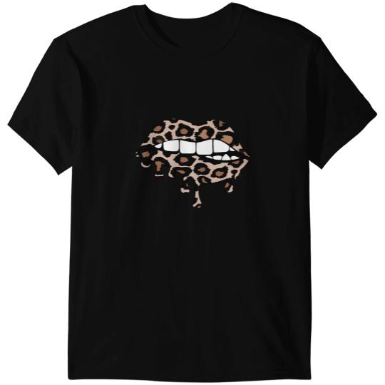 Leopard Animal Print Lip Bite Drip Girl Mouth Dripping Lady T-Shirts