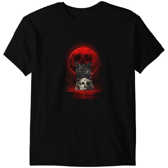 black cats Paws Skeletons Skulls Cat Skull Blood Moon Black Cat T-Shirts