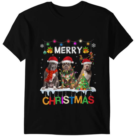 Merry Christmas American Bully Santa Christmas Tree Lights T-Shirts