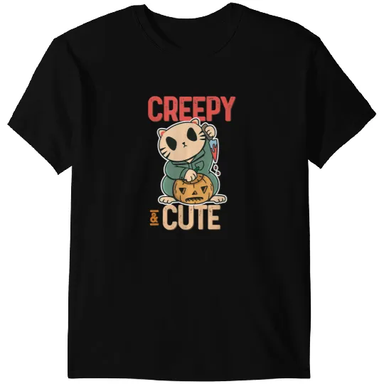 Cat Paws Creepy And Cute Halloween Lucky Cat With knifes Design 190 T-Shirts