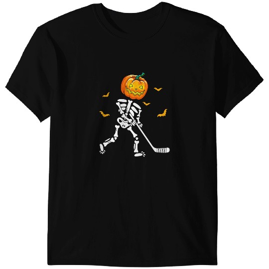 Hockey Gift Skull Retro Men Kids Boys Pumpkin Skeletons Hockey Halloween Funny T-Shirts