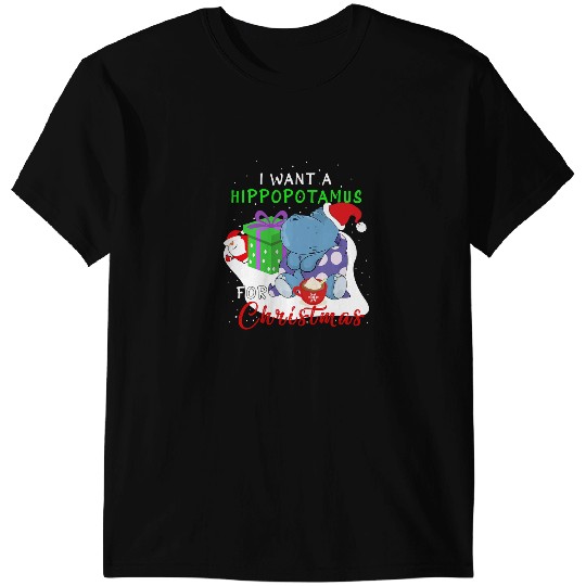 Dinosaur Dino Dino Hippopotamus I Want A Hippopotamus For Christmas Santa T-Shirts