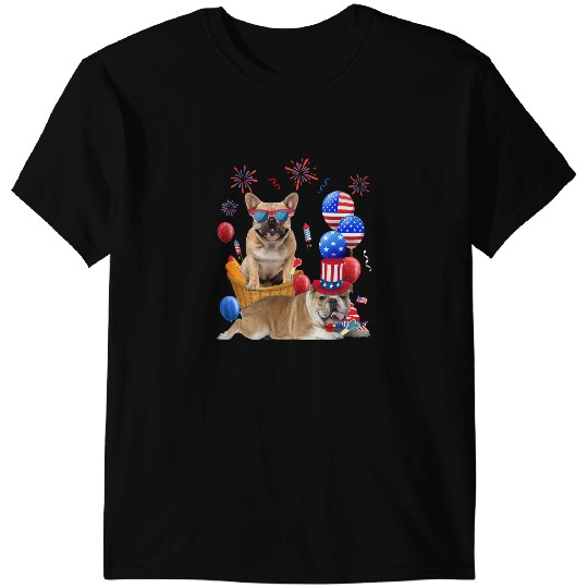 Dog English Bulldog Dogs 4th Of July American Flag Balloons Glasses Men 36 T-Shirts