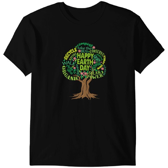 Happy Earth Day Cute Tree Drawing Illustration Save Earth T-Shirts