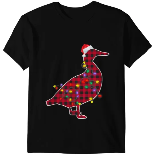 Duck Gift Santa Hat Red Plaid Buffalo Christmas Light Animals 166 T-Shirts