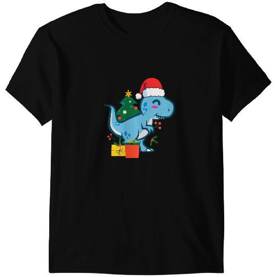 Dinosaur Dino Cute TRex Tyrannosaurus Rex Dinosaur Santa Merry Christmas T-Shirts
