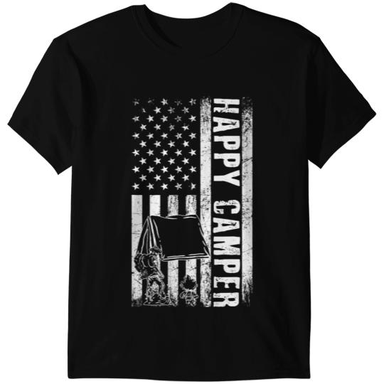 Camping Camp Happy Camper American Flag Camping Men Women Camper T-Shirts