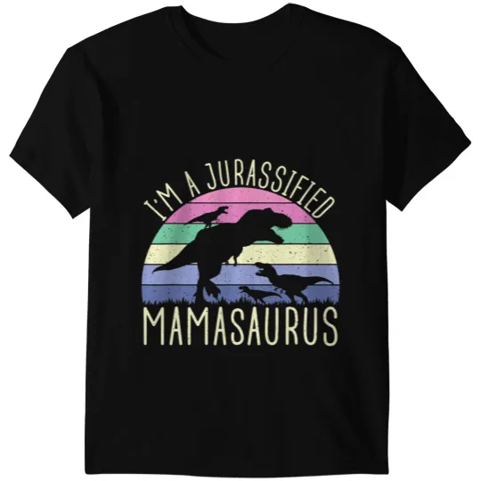 Dinosaur Dino Im A Jurassified Mamasaurus Funny Mom of 3 Dinosaur Pun T-Shirts