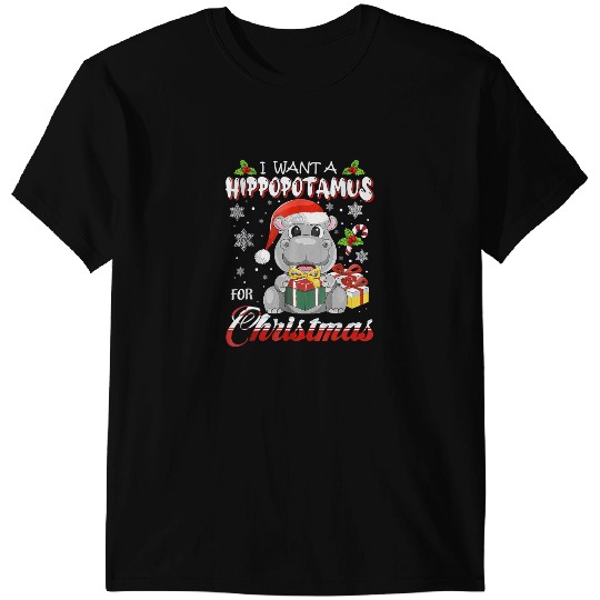 Hippo Gift I Want A Hippopotamus For Christmas xmass Lights Santa Hippo 31 T-Shirts