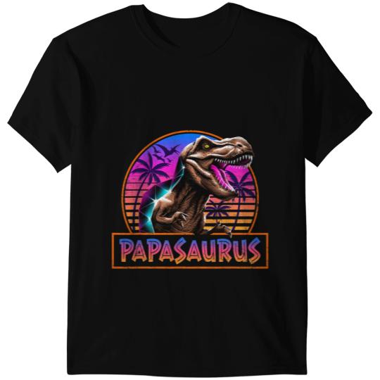 Dinosaur Dino Retro 80s Color Papasaurus T Rex Dinosaur Family Matching T-Shirts