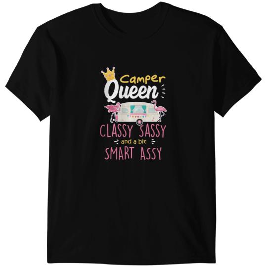 Pink Flamingo Camp Camping Camper Queen Classy Sassy Smarty Assy Travel Trailer Retro Flamingo Camper Flamingos T-Shirts