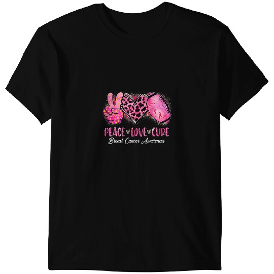 Football Gift Breast Cancer Peace Love Cure Pink Ribbon Football Breast Cancer Survivor 40 T-Shirts
