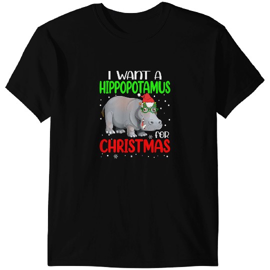 Hippo Gift I Want A Hippopotamus For Christmas Lights Hippo xmass Pajama 254 T-Shirts