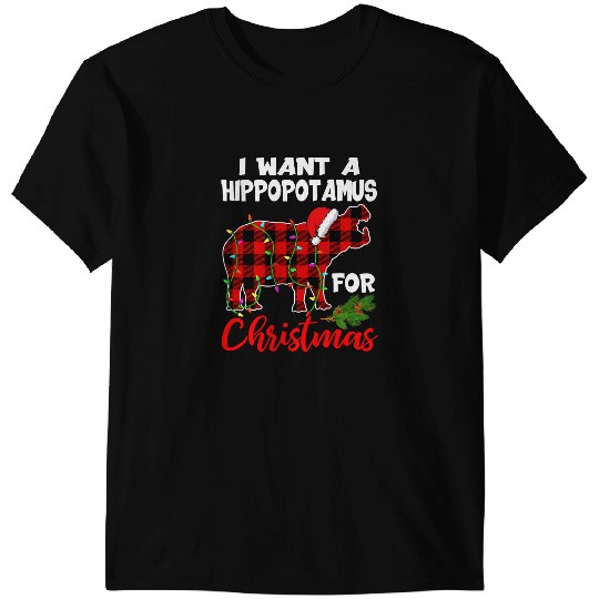 Hippo Gift I Want A Hippopotamus For Christmas Lights Hippo xmass Pajama 319 T-Shirts