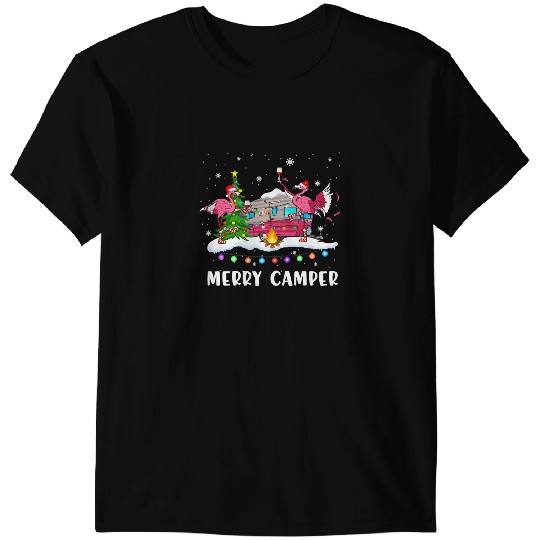 Pink Flamingo Christmas Camping Santa Wines Merry Camper Flamingo xmass 319 Flamingos T-Shirts