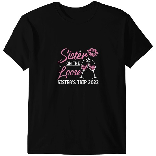 Sister On The Loose Sisters Trip Wines Lip Pink Leopard T-Shirts